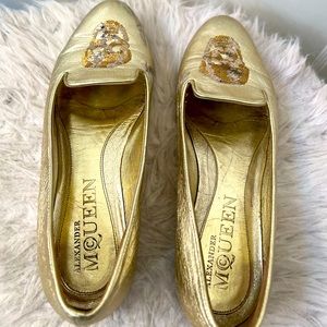 Alexander McQueen Skull Gold ballet flats